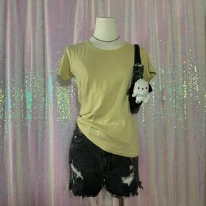 Light Yellow / Green Basic Tee Shirt Top (10) ★彡